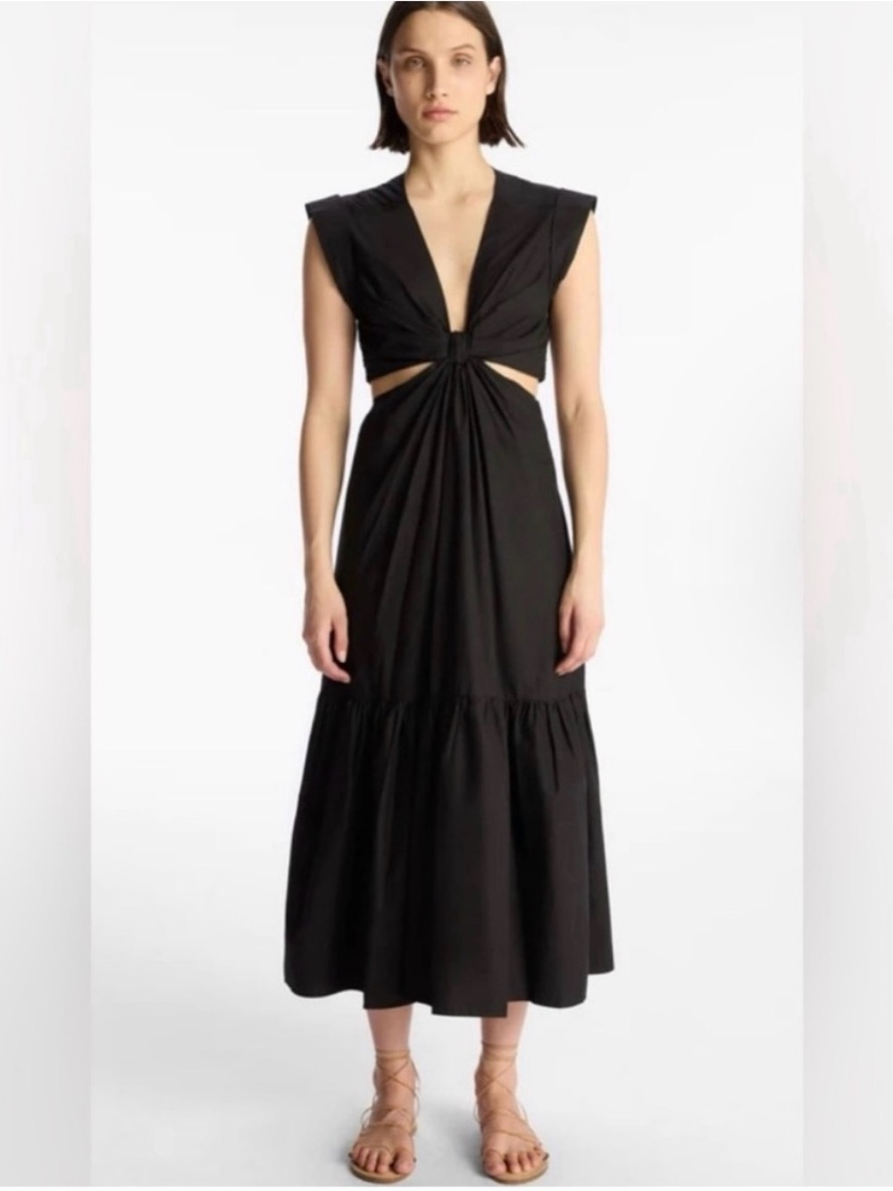 ALC Alexandria Black Cutout Midi Dress with Knot Front